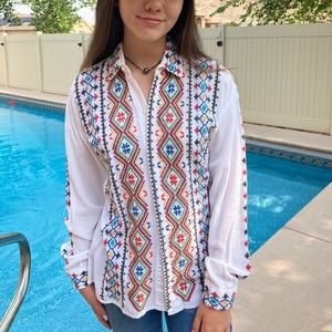 Vintage hand-embroidered Mexican linen shirt